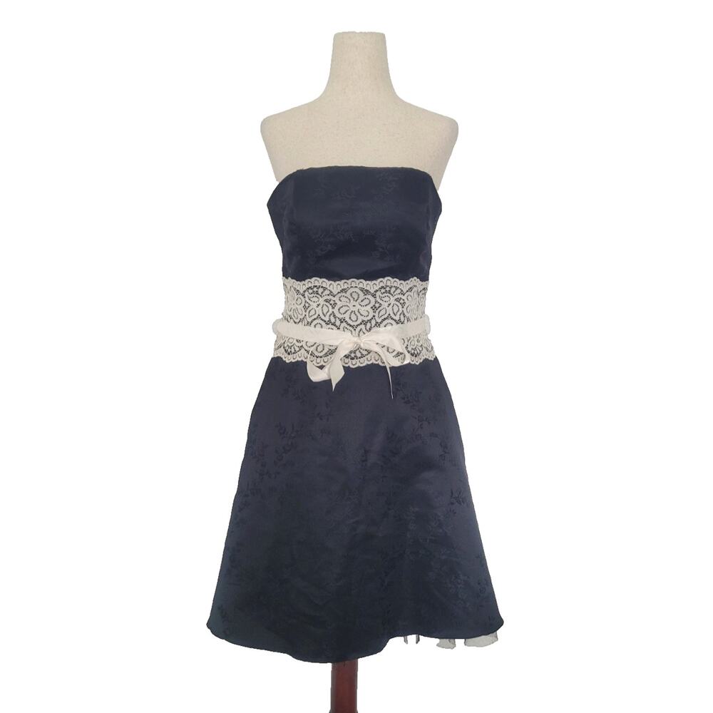 Vintage Y2k Satin Jacquard Babydoll Lace Mini Dress Size M Coquette Goth Maid